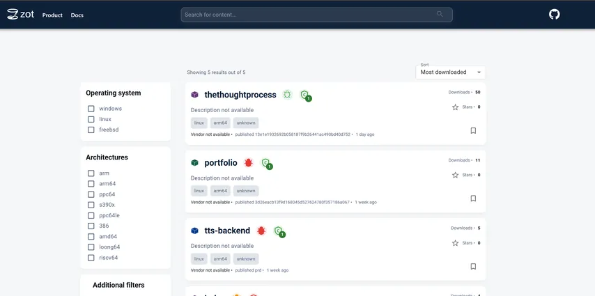 A search interface with results for various repositories including 'thethoughtprocess', 'portfolio', and 'tts-backend'.